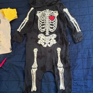 Black Skeleton Print Hooded romper
